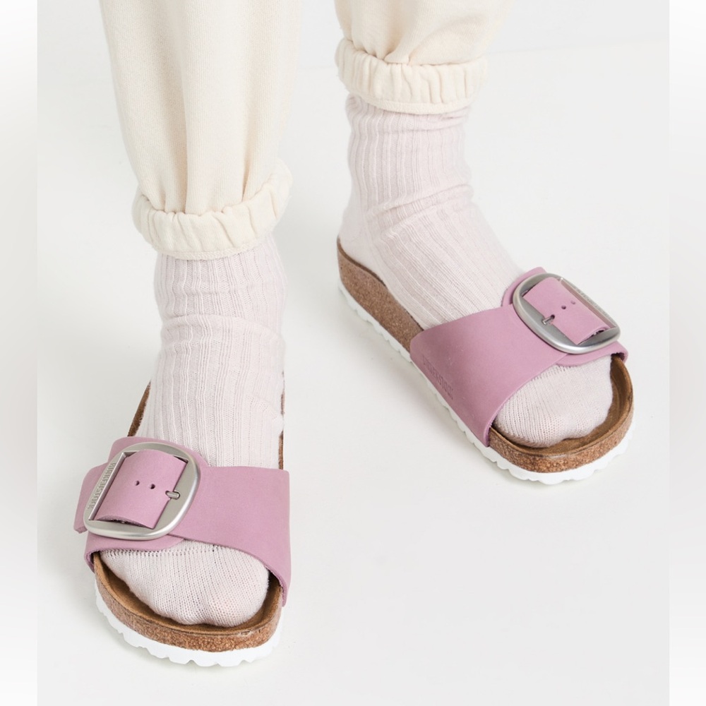 Birkenstock Madrid Big Buckle Orchid Leather Slide Sandal Size 37 NIB
